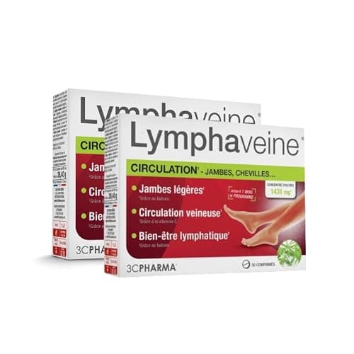 LYMPHAVEINE | SOUTIEN POUR UNE CIRCULATION VEINEUSE ET LYMPHATIQUE OPTIMALE | JAMBES LÉGÈRES ET BIEN-ÊTRE | BOITE DE 30 COMPRIMÉS LOT DE 2 - 3C PHARMA