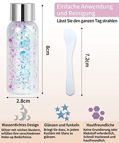 Paillettes Visage, Paillette Maquillage Festival Gel, Chunky Paillette Cheveux Gel, Glitter Body Makeup Pour Musical/Party/Masquerade/Visage/Corps (Blanc)
