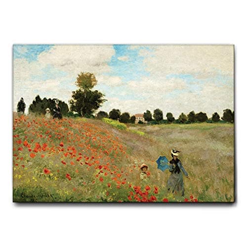 Giallobus - Cadre - Claude Monet - Champ de Coquelicots 2 - Toile à Cadre Standard - 70x50 - Prêt à accrocher - Peintures Modernes pour la Maison