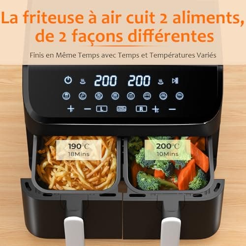 YASHE Dual Zone Air Fryer, 9L Friteuse Sans Huile avec 2 Tiroirs, 8-en-1 Programmes de Cuisson Écran Tactile Friteuse Air Fryer, Fonctions Match Cook & Smart Finish Friteuse Air Chaud
