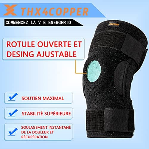 Thx4COPPER Genouillère Pliante - Rotule Ouverte Réglable avec Sangles Parallèles et Stabilisateurs Double Face, Genouillère de Compression, Genouillère pour Soulager les Douleurs au Genou-XL
