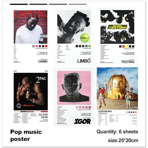 OZXVXZO 6 Pcs Affiches Esthétiques Chanteurs, Affiche Musicale, Affiches de Couverture D'album, Album Cover Poster Décoration Murale pour Salon Poster de Musique, Kit Collage Mural (20x25 CM)