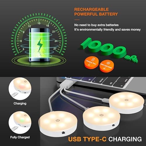lampe LED Rechargeable USB avec Télécommandes,[Lot de 3]Veilleuse Cuisine Sans Fil Escalier,5 Niveaux de Luminosité, Magnétique,LED Sans Fil pour Cuisine,Couloir,Escalier,Placard,Lumière Chaude