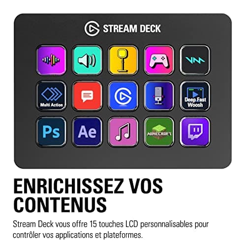 Elgato Stream Deck MK.2 – Contrôleur de studio, 15 touches macro, déclenchement d’actions dans les applications et les logiciels comme OBS, Twitch, YouTube et d’autres, compatible Mac et PC