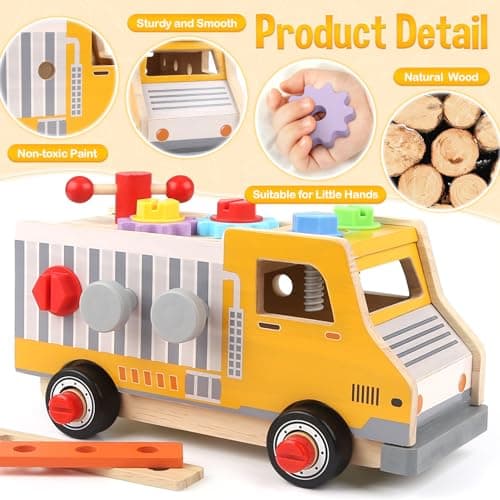 DINORUN Outils Enfant Jouet en Bois, Boite a Outils Enfant, Montessori Jeux, 47 Pièces Jeux avec Boîte à Outils, Cadeau Garcon Fille 3 4 5 6 Ans
