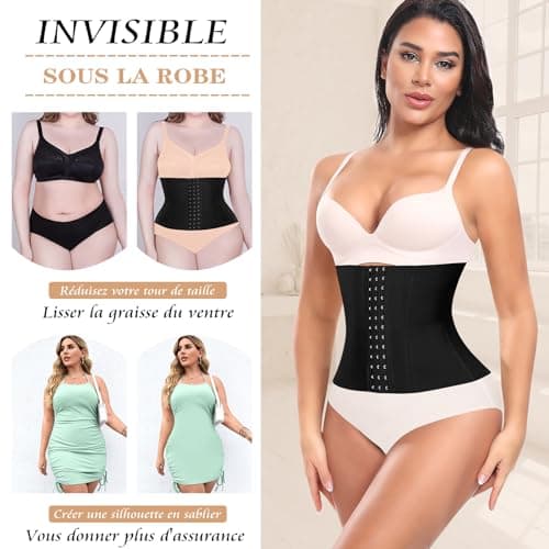 Gaine Amincissante Ventre Plat Femme Invisible Corset Minceur Waist Trainer Serre Taille Body Sculptant (Noir,XXL)