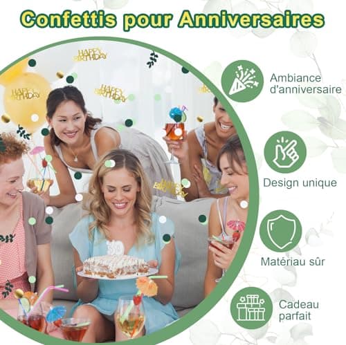 ZYNERY 500 Pièces Confettis Anniversaire, Confettis Pour Decoration de Table, Confettis Anniversaire Verts et Dorés, HAPPY BIRTHDAY Confettis pour Deco Table