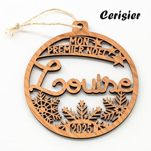 Boule de Noël Mon premier Noël, prénom et année personnalisable, Décoration en bois pour sapin, étui cadeau en option. Cadeau de Noël, naissance.
