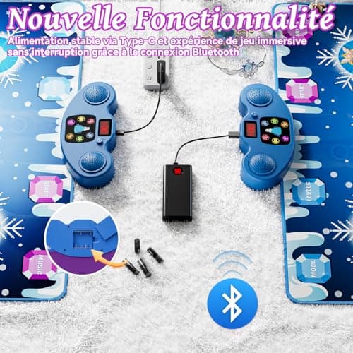 PLEGBLE Tapis de Danse pour Filles Enfants de 3 4 5 6 7 8 9 10 11 12 Ans, Tapis de Danse Musical, Cadeau d'anniversaire de Noël, Connexion Type-C pour Alimentation Stable, Musique Bluetooth, 6 Modes