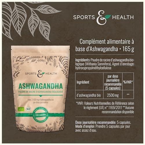 Gélules d'Ashwagandha BIO à forte dose - 290 gélules d'Ashwagandha BIO - Ashwagandha à forte dose Ashwaganda - Culture biologique contrôlée