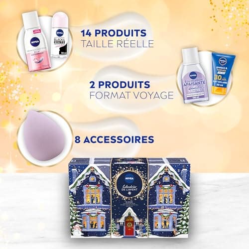 NIVEA Calendrier de l'Avent 2024 pour 24 jours de surprises, Coffret cadeau NIVEA pour patienter jusqu’à Noël, Calendrier de l'Avent beauté femme avec soins visage corps & lèvres
