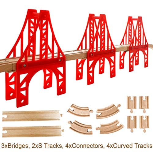 Pont de Train en Bois, Pont Rail, Accessoires de Train, Rails Train compatibles avec Toutes Les Grandes Marques(3 Ponts de Suspension)