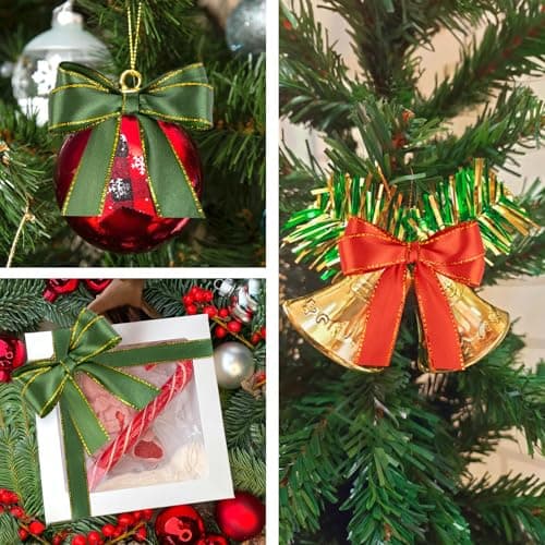 jijAcraft Ruban de Satin Noël 20 mm, Ruban de Noël Rouge et Vert Phnom Penh, 44 m Ruban Cadeau Ruban en Tissu de Noël Ruban décoratif - pour Noël, décoration artisanale et emballage cadeau