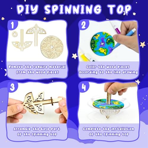 Ulikey 12 Pièces Gyroscope en Bois pour Enfants, Peinture Bricolage Anniversaire Activites Manuelles pour Enfants, Kit de Bricolage en Bois Gyroscope Planétaire Cadeau pour Enfants 5 6 7 8 9 10 Ans