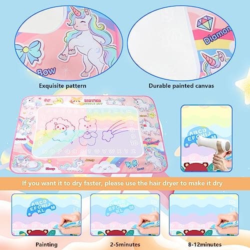 LEcylankEr Tapis Dessin Eau Enfant 120 x 90 CM Aqua Doodle Matte Aqua Tapis de Dessin Adapté Jeux pour Enfants 1 2 3 4 5 6 7 Ans (Licorne)