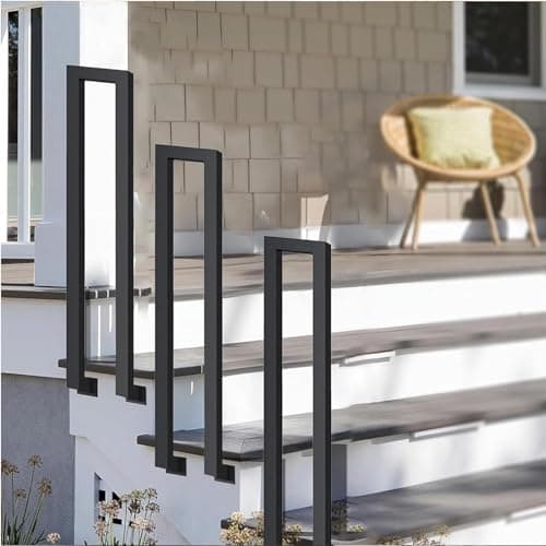 Rampe d'escalier extérieure, main courante noire, garde-corps extérieur, garde-corps en forme de U intérieur, main courante d'escalier, balustrade d'escalier, pour balcons, couloirs(L-Noir, 35CM)