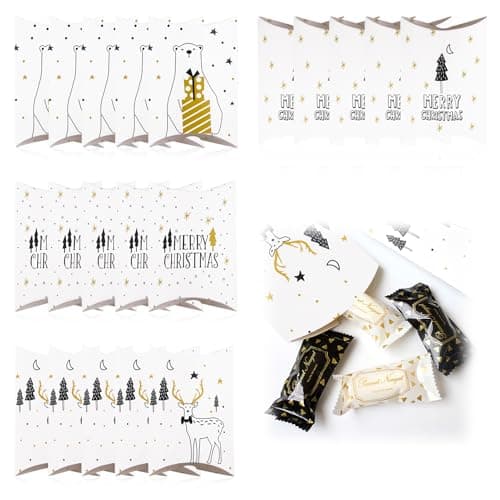 20 Boîtes Cadeaux de Noël en Papier Kraft avec Autocollant, Motifs de Noël, Idéales pour Cadeaux, Surprises, Bonbons, Bijoux et Décoration