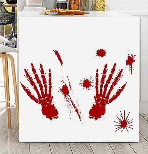 Halloween Decoration Fenêtre Autocollants, Halloween Sanglante Mains Autocollants Halloween Horreur Stickers Autocollant de Voiture pour Decoration Halloween Interieur Fenêtre