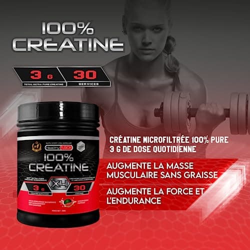 Healthy Fusion Creatine Monohydrate | Créatine pure microfiltrée avec vitamine B6 | Favorise la croissance musculaire | Créatine monohydrate en poudre aromatisée à la pastèque | 30 portions