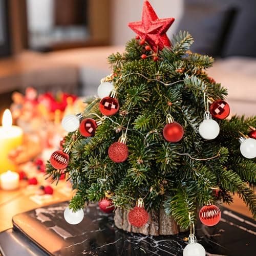 49 pcs Boules de Noël Rouge Blanc Set,3cm plastique Boules de Noël Crochet Boules de Noël Petit pour décoration d'arbre de Noël,Boules d'arbre Décoratio de Noël Boules Pendentif Mini déco d'arbre Noël
