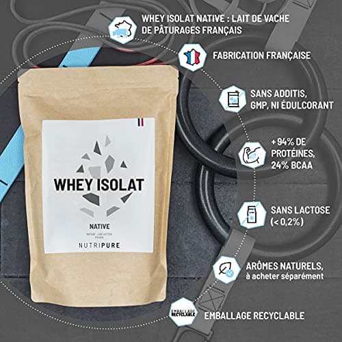 Nutripure | Whey Isolate Native en Poudre | Complément Alimentaire à base de Protéines de Lait | Développement Musculaire & Musculation | 94% Protéines, 25% BCAA, 52% EAA | Neutre | 750 gr | France