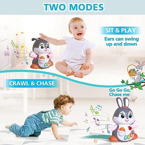 MOONTOY Musicaux Jouet Bebe 1 an Garçon Fille - Jouet Educatif Lapin Rampant avec Musique et lumière -Jeu d'Éveil Sensoriel Enfant 2 Ans,Cadeaux Précoces 6 7 8 9 12 18 24 Mois HA9991