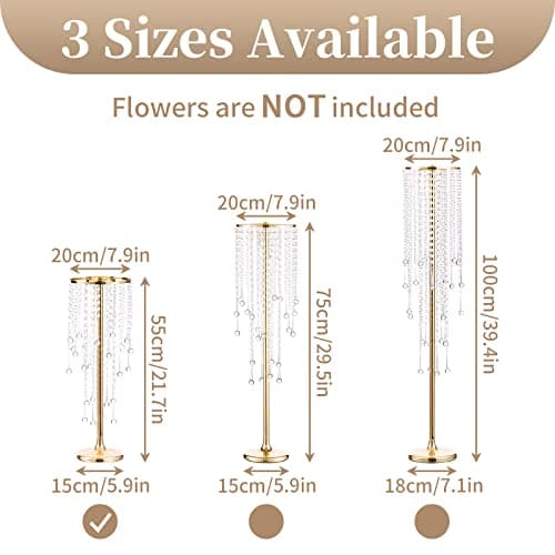 Sziqiqi 55cm Doré Centre de Table Mariage Vase avec Chaîne en Cristal - 2 Pièces Vases Centre de Table Fleur en Métal Vase Mariage Haut Anniversaire Bapteme Noel Communion Nouvel