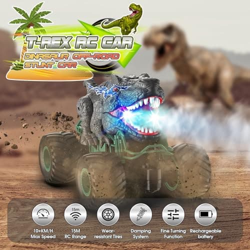 HappyGoLucky Voiture Telecommandé Enfant, Voiture Télécommandée Tout Terrain Dinosaure Jouet Garcon 3 4 5 6 7 8 Ans Jouet Enfant 3-12 Ans Garçon Monster Truck Enfant - Cadeau de Garcon Fille