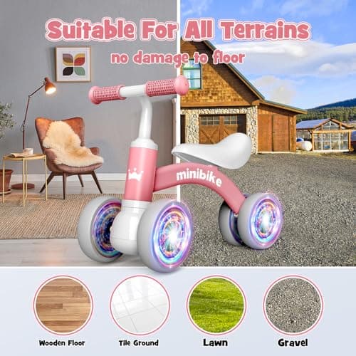 HappyGoLucky Draisienne 1 2 Ans, Jeux Bebe 1-2 Ans Jouets Enfant Draisiennes avec Quatre Roues éclairées Mini Bike Cadeau Bebe Fille Premier Cadeau Anniversaire Fille