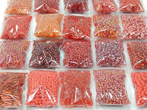 Rocailles Lot de 20 Perles de 2/3/4/6 mm 400 g Lot de 20 Perles de Verre et Forme Ronde Kit de Bricolage Perle pour raviver Les Petites Perles, Verre, Rouge
