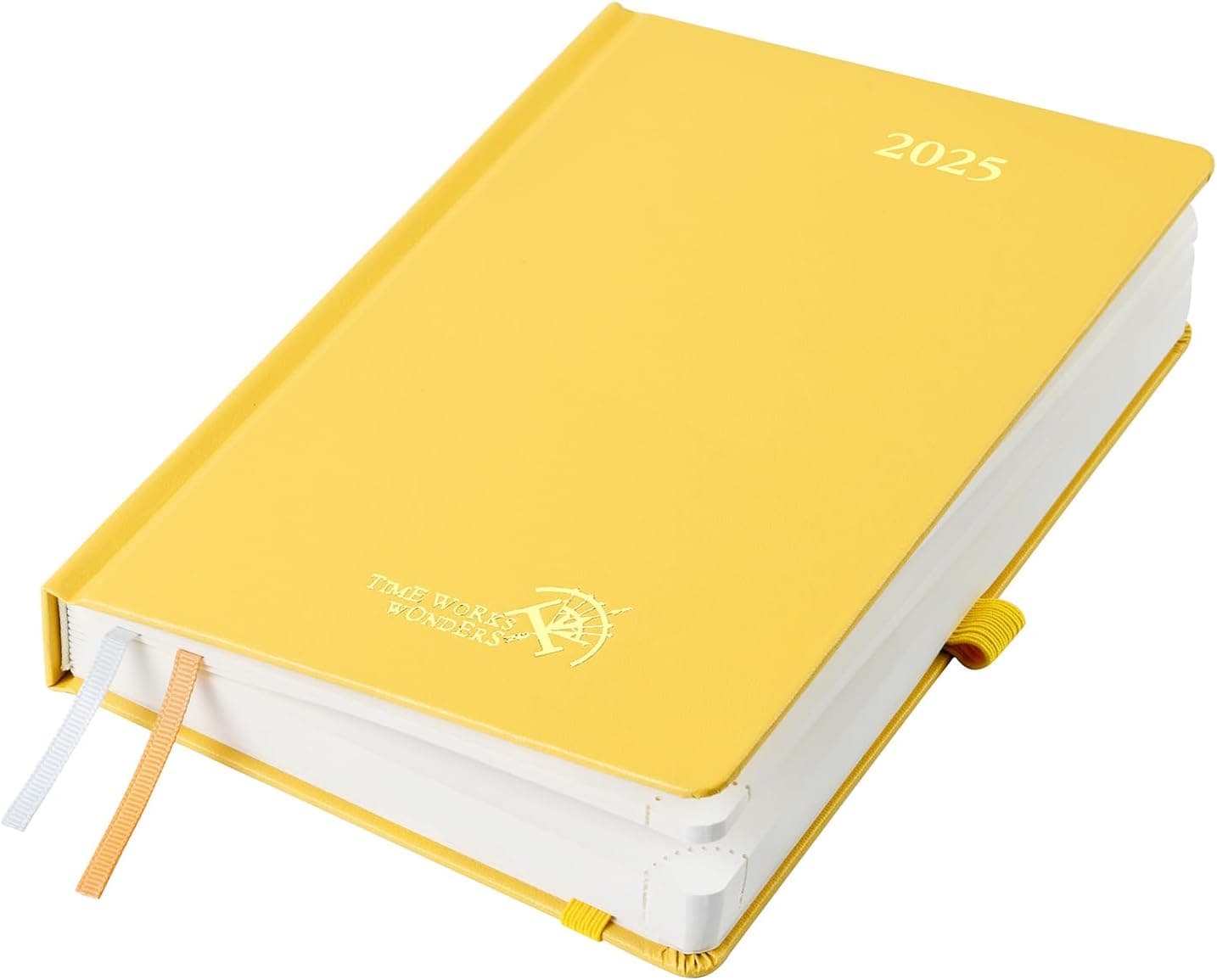 POPRUN Agenda 2025 Journalier 21,5 x 14,5 cm - Couverture Rigide, 1 Page par Jour A5 Agenda, D'Jan 2025 à Déc 2025-12 Mois, Avec signet à 2 rubans, Papier 80 g/m2, Jaune clair