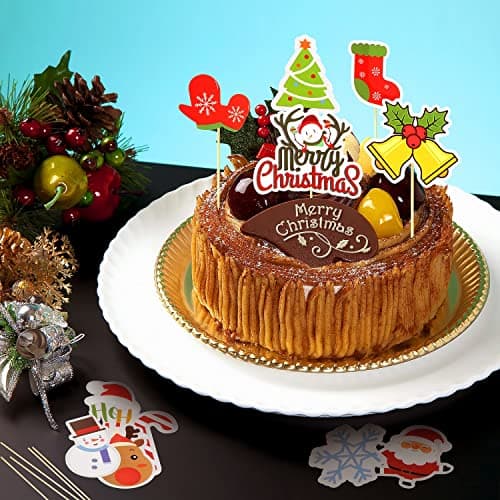 KEELYY Noël Cupcake Topper 30 Pcs Decoration Gateau Noel Santa Deer Tree Cloches Joyeux Noël Drap Cure-Dents, pour Décorer Dessert Gâteau De Noël Fête