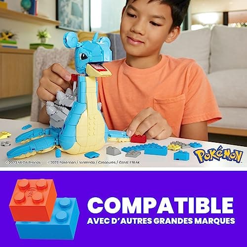 MEGA Pokémon Figurine Action Lokhlass 16 cm, Jeu De Briques De Construction pour Enfants Et Adultes, Modèle Pokémon À Collectionner avec 527 Pièces, Jouet pour Enfant de 8 Ans et Plus, HKT26