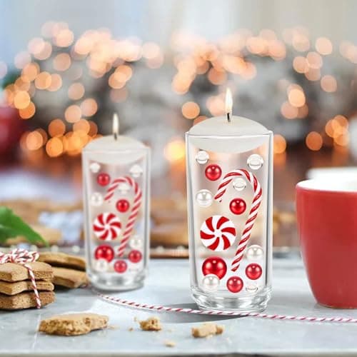 Viilich Lot de 6054 perles flottantes pour vase de Noël - Perles flottantes en gel de sucre d'orge (rouge et blanc)