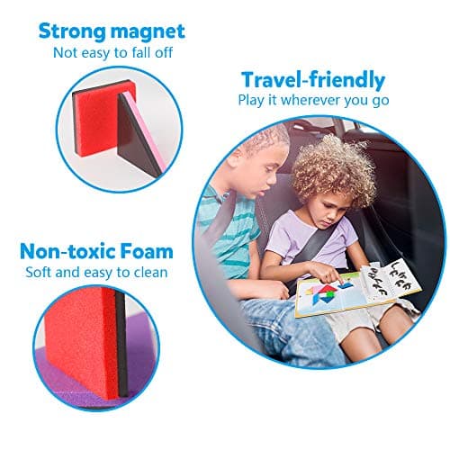 Coogam Magnétique Voyage Tangram Puzzles Livre Jeu Tangrams Jigsaw Formes Dissection avec Solution pour Enfant Adulte Vacances Tangos Voyageur Défi IQ Jouet Éducatif (360 Patterns)