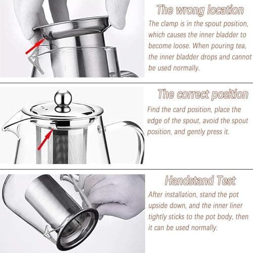 Théière en Verre avec Infuseur Amovible, Teapot Bouilloire 750 ML en Verre Borosilicate Transparente et Classique, Passoire et Couvercle en Acier Inoxydable 304