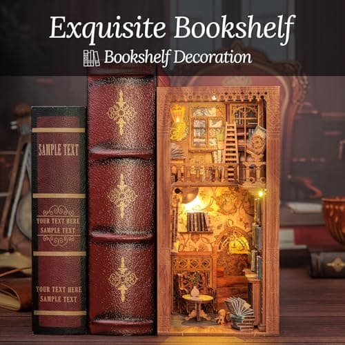 CUTEBEE DIY Book Nook Kit – Kit de Maison de poupées Miniatures avec Meubles et lumière LED, Puzzle 3D en Bois, Serre-Livres d'art, Kits de modèles pour Adultes à Construire, Eternal