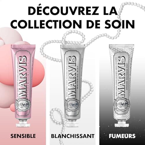 Marvis Lot de 3 dentifrices blanchissants pour fumeurs, Menthe, 3 x 85 ml, Favorise le blanchiment naturel des dents, Dentifrice anti-plaque dentaire