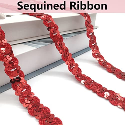 Hayaww 15 Yards 15 mm Paillettes Ruban, Sequin Paillette Trim Ruban De Paillettes Ficelle De Garniture De Paillettes Rubans à Paillettes Pour Bricolage Couture Costumes Artisanat (Rouge)