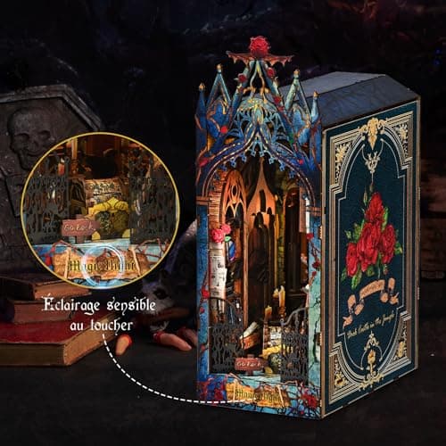 Ulikey Book Nook Kit, DIY Maison Miniature a Construire Maison de Poupee en Bois avec Lumière LED, Puzzle en Bois 3D Maquette de Booknook Miniatures Nook pour Construction Adulte Livre Decoration