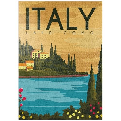 MyPuzzle Lac De Côme Italie, Style Art Déco Poster Vintage, Illustration - Premium 1000 Pièces Puzzle - Collection spéciale MyPuzzle de Puzzle Galaxy