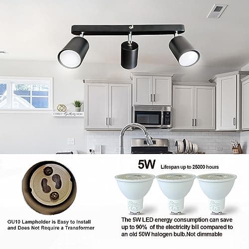 Sweier Plafonnier 3 Spot Orientables, angle réglable Plafond Spot Blanc Froid 6000K 430LM 5W, Plafond Lampe Noir Orientable Peut être Monté au Plafond ou au mur