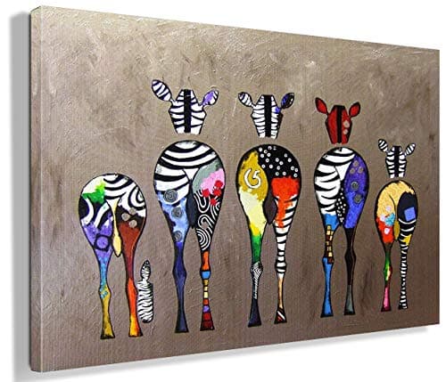 MJEDC Banksy Graffiti Toile Art Décor Zebra Herd Colourful Rears Tableau Street Art Impression sur Toile Tableau Décoration murale salon moderne Avec Cadre (30x50cm(11.8x19.7inch))