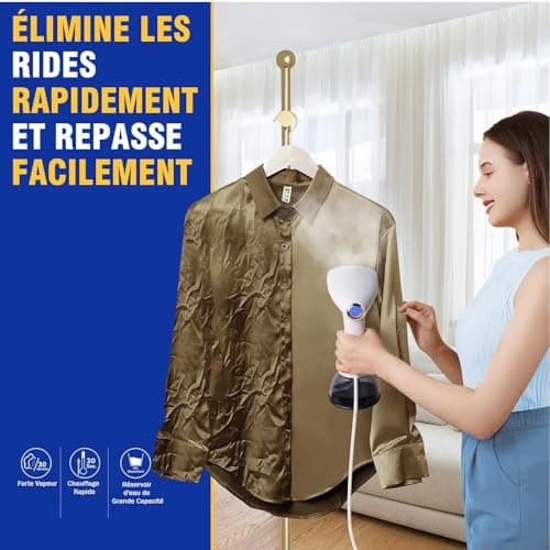 Rolipo Défroisseur Vapeur,1640W Fer à repasser portable haute puissance pour la maison, le bureau, le voyage, réservoir d'eau de grande capacité de 400ML, Voyage Vapeur Steamer,Blanc