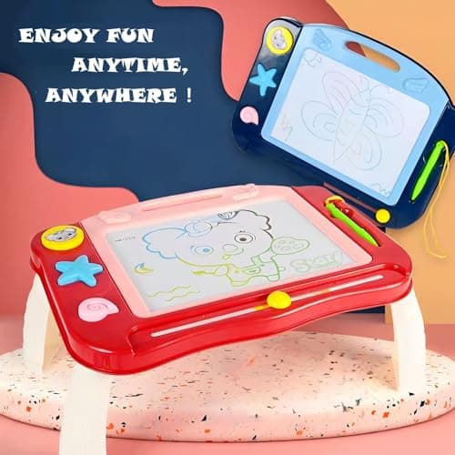 Mauepersu Ardoise Magique Grande avec Pieds, Tableau de Dessin Magnétique Effacable, Table Dessin Magique Enfant, Jouets Éducatifs Cadeau d'anniversaire pour Garçons Filles Bambin 2-5 Ans (Rouge)