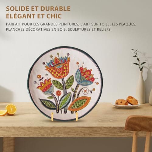 Chevalet Support Presentoir Porte Assiette - Or Metal Support Assiette Decorative - Support Cadre Photo de Table - Présentoir de Fer pour Plaque | Livre Cuisine | Carte Postale | CD | Art - 20,5 cm