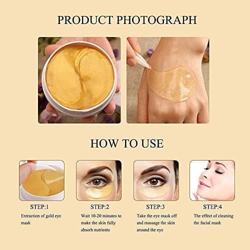 Kaniers 24K Collagène Patch Yeux, Hydrogel Eye Masque, Anti rides Masque de Soin Yeux, Soulager la fatigue, Under Eye Gel Pads For Dark Circles, relâchement, yeux gonflés - 30 Pairs