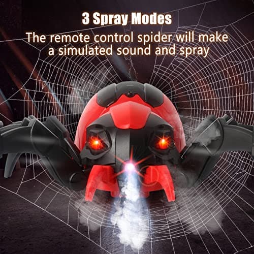 sumsync Télécommande Araignées Jouets pour Enfants - Véritable RC Spider, Effets musicaux, Lumières LED, 3 4 5 6 7 8 9 10 11 12 Ans garçons / Filles, Cadeau d'anniversaire Halloween Rouge