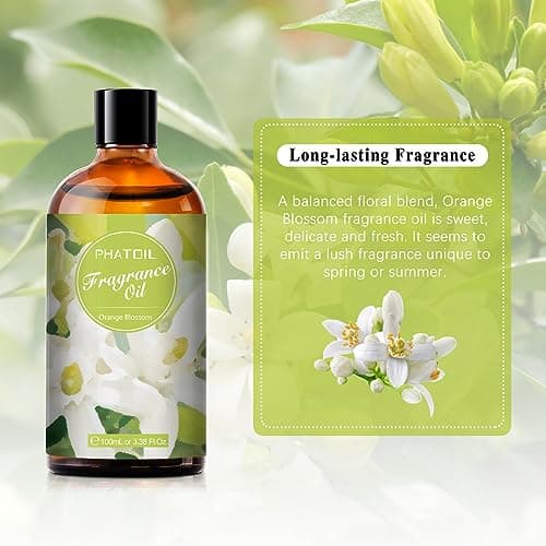 PHATOIL Fleur d’Oranger Huile Essentielle 100ml, Huile de Fleur d’Oranger pour Diffuseur, Huile Parfumée pour Aromathérapie Humidificateur, Bougies