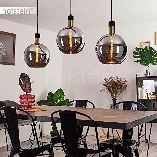 Suspension Tuvalu en métal noir et verre chromé, élégante suspension retro-moderne idéale au dessus d'une table vintage, hauteur max. 160 cm, pour 3 ampoules E27, ampoule(s) non incluse(s)